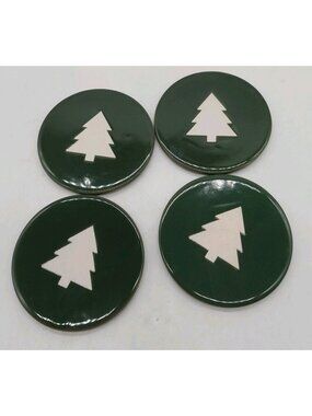 Christmas Tree Coasters Round Green White Natural Elements Set Of 4